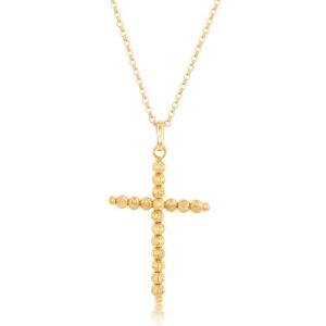 Sterling Silver, Gold Plated Beaded Cross Necklace