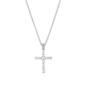 Sterling Silver, Micro Pave CZ Cross Pendant Necklace with adjustable 18 inch chain (16+2″)