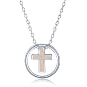 Sterling Silver White Inlay Opal Cross Necklace