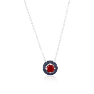 Sterling Silver, Gray Enamel and Genuine Red Agate Halo Necklace