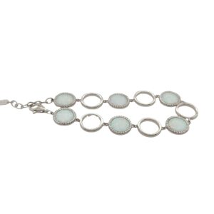 Sterling Silver Open Circle and Lab Opal and CZ Halo Bracelet
