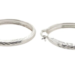 Sterling Silver, Diamond Cut Medium Size Hoops with latch closure