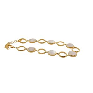 Sterling Silver, Gold Plated Open Circle and Mother of Pearl Bracelet Sterling Silver, Gold Plated Open Circle and Mother of Pearl Bracelet