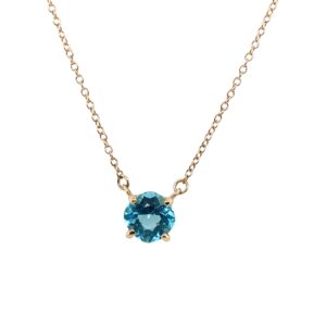 14 Karat Yellow Gold Necklace with one 6x6mm Cushion-Cut, Kite-Set Blue Topaz
