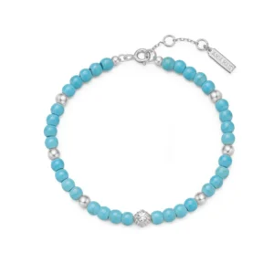 Sterling Silver, Lab Created Turquoise and CZ Bracelet
