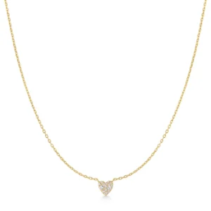 Sterling Silver, 14KY gold plated, Pave Heart Necklace with adjustable chain