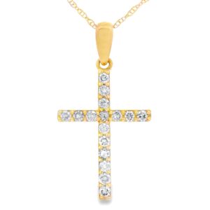 14 Karat Yellow Gold and Natural Diamond Cross Necklace