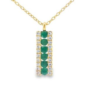 14 Karat Yellow Gold, Natural Emerald and Diamond Necklace