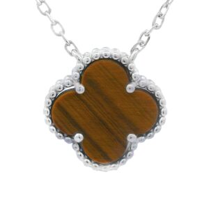 Sterling Silver, Genuine Tiger's Eye Clover Design Necklace