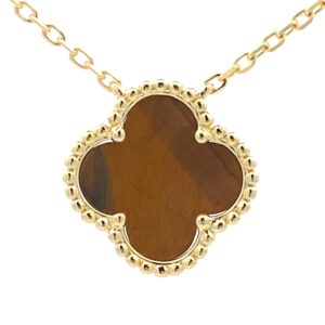 Sterling Silver, Gold Plated, Genuine Tiger's Eye Clover Design Necklace