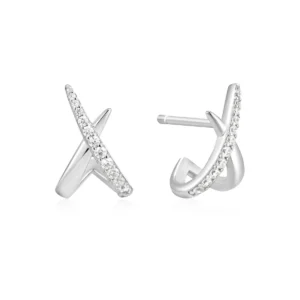 Sterling Silver and CZ X-shaped, ″Kiss″ Stud Earrings