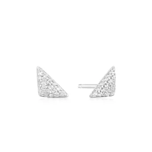 Sterling Silver and CZ Triangular Pave Stud Earrings