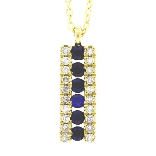 14 Karat Yellow Gold Blue Sapphire and Diamond Necklace on Adjustable Chain