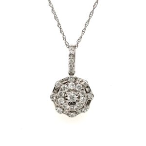 10 Karat White Gold and Natural Diamond Double Halo Pendant