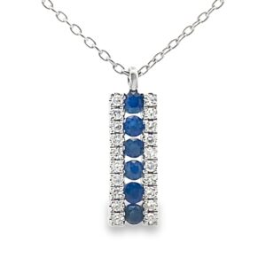 14 Karat Blue Sapphire and Diamond Bar Necklace 14 Karat Blue Sapphire and Diamond Bar Necklace