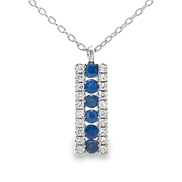 14 Karat Blue Sapphire and Diamond Bar Necklace