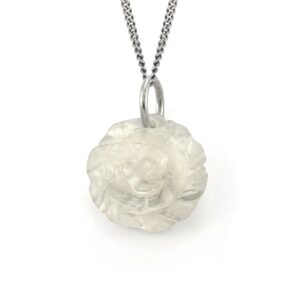Sterling Silver, Mother of Pearl Hand Carved Rose Pendant