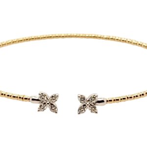 14 Karat Yellow and White Gold with Diamonds Flexible Open Bangle
