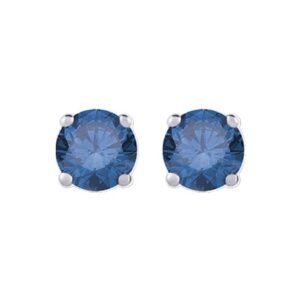 14 Karat White Gold and Blue Diamond Stud Earrings