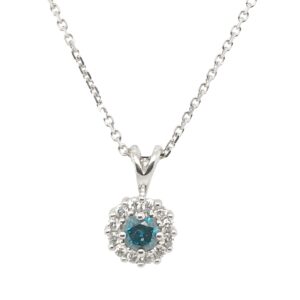 10 Karat White Gold Blue Diamond Halo Pendant 10 Karat White Gold Blue Diamond Halo Pendant