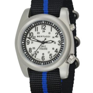 Bertucci 22034 A-2SEL Super Illuminated Ghost Gray electroluminescent dial w/ Thin Blue Line nylon band - Police Watch, Stainless Steel 40mm Case