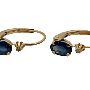 14 Karat Yellow Gold, Oval shaped Blue Sapphire and Diamond Lever Back Earrings 14 Karat Yellow Gold, Oval shaped Blue Sapphire and Diamond Lever Back Earrings
