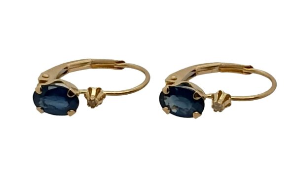 14 Karat Yellow Gold, Oval shaped Blue Sapphire and Diamond Lever Back Earrings