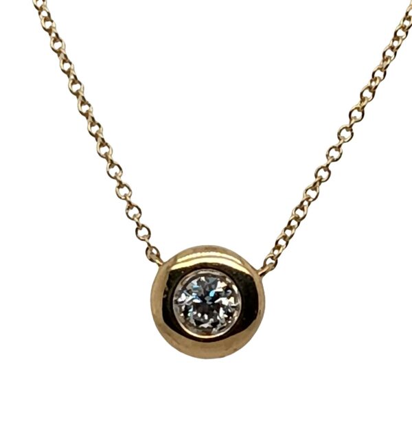 14KY Puff Bezel Set Diamond Choker Length Necklace