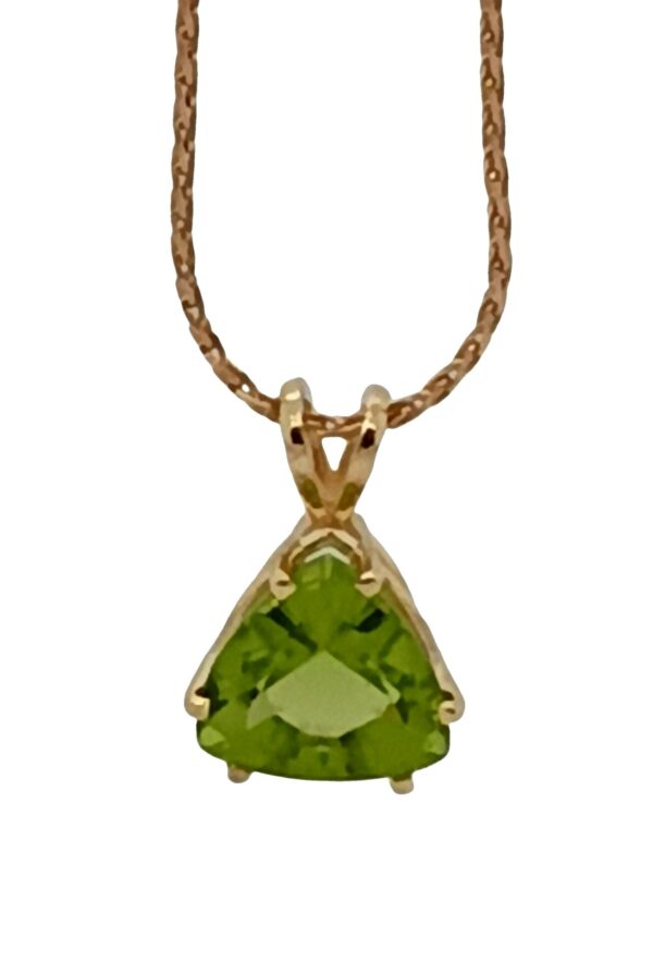 14 Karat Yellow Gold and Trillion Cut Peridot Pendant
