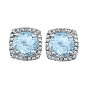Sterling Silver and Blue Topaz Halo Stud Earrings Sterling Silver and Blue Topaz Halo Stud Earrings
