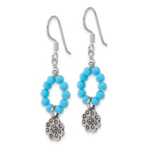 Sterling Silver Polished and Antiqued Dyed Howlite Flower Dangle Earrings