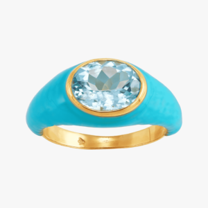 Sterling Silver, Gold Plated, Blue Enameled and Blue Topaz Estate Ring