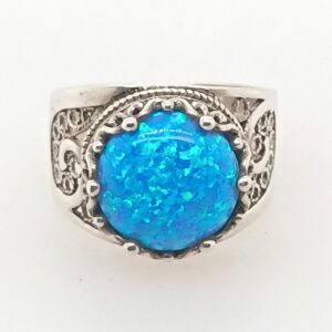 Sterling Silver and Lab Created Blue Opal Estate Ring