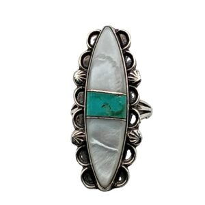 Sterling Silver, Mother or Pearl and Turquoise Southwest Design Estate Ring