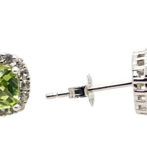 Sterling Silver, Peridot and Lab Grown Diamond Halo Stud Earrings