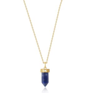 Sterling Silver Gold Plated Lapis and CZ Necklace 18″ + 2″ Extender Sterling Silver Gold Plated Lapis and CZ Necklace 18″ + 2″ Extender