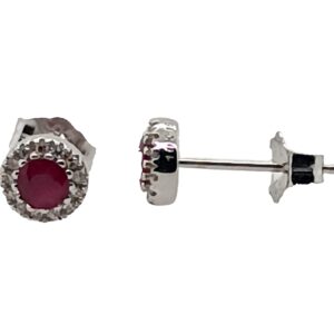10 Karat White Gold Ruby and Diamond Halo Stud Earrings