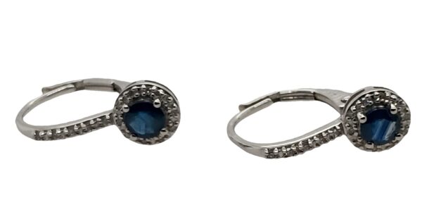14 Karat White Gold, Sapphire and Diamond Halo Leverback Earrings