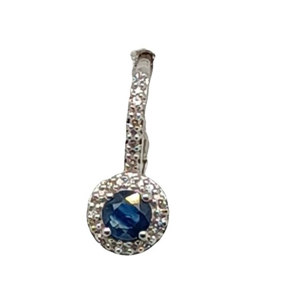 14 Karat White Gold, Sapphire and Diamond Halo Leverback Earrings
