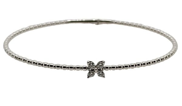 14KW Flexible Bangle with 4 round diamonds in a Floral Design
