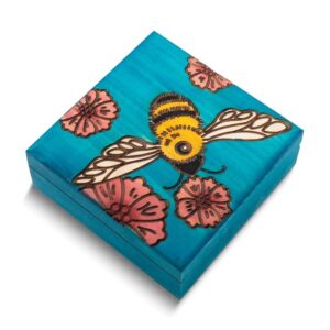 Blue Bee with Flowers Handcrafted Wooden Keepsake Box Blue Bee with Flowers Handcrafted Wooden Keepsake Box