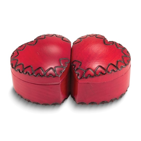 Red Double Heart Handcrafted Wooden Keepsake Box