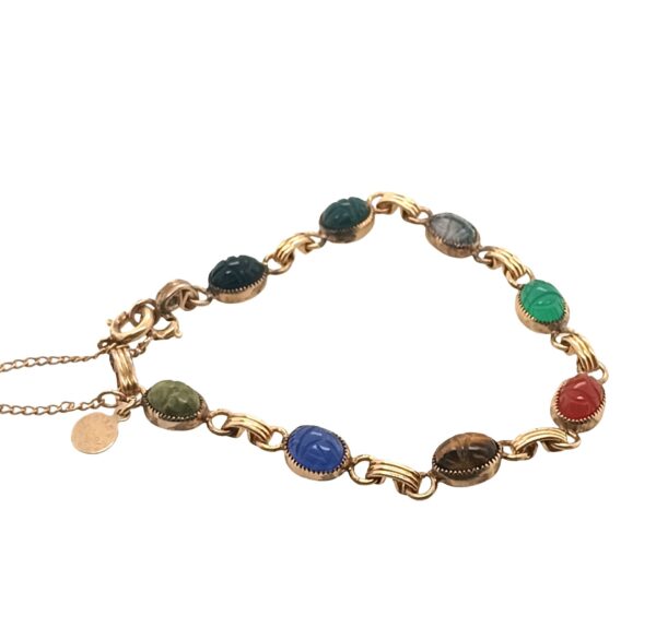 Vintage, Gold- Filled, Multi-Gemstone Scarab Design Bracelet