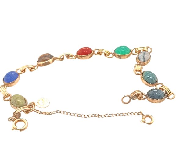 Vintage, Gold- Filled, Multi-Gemstone Scarab Design Bracelet