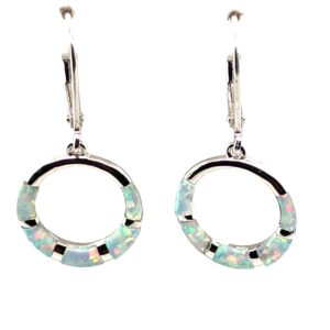 Sterling Silver and Lab Created White Opal inlay Circle earrings Sterling Silver and Lab Created White Opal inlay Circle earrings