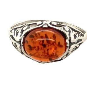 Sterling Silver and Amber Ring, Size 8