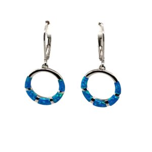 Sterling Silver and Lab Created Blue Opal inlay Circle earrings Sterling Silver and Lab Created Blue Opal inlay Circle earrings