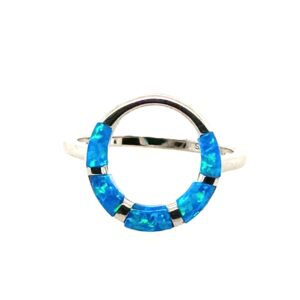 Sterling Silver and Lab Created Opal Inlay Circle Ring Size 8 Sterling Silver and Lab Created Opal Inlay Circle Ring Size 8