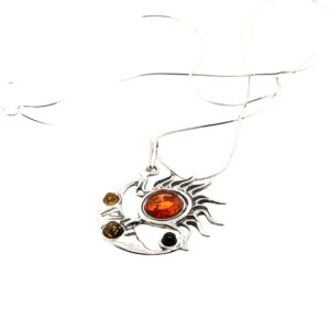 Sterling Silver Amber Sun and Moon Pendant