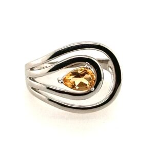 Sterling Silver Geometric Pattern and Pear-Shaped Citrine Ring   Size 7